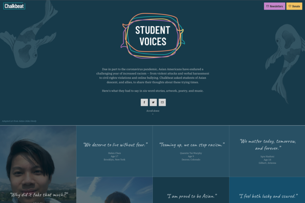 Screenshot of the Student Voices project page.